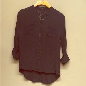 Black flower lace blouse